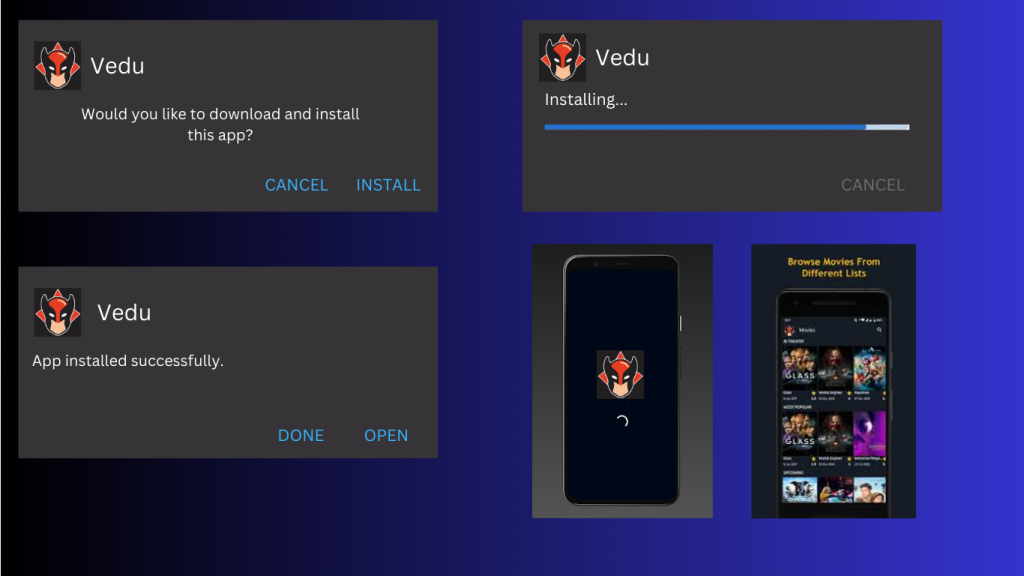 Graphical representation of how to download and Install Vedu APK